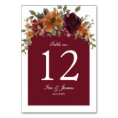 バーグンディ素朴ラストフローラ結婚ズブライダルシャワー テーブルナンバー (裏面)