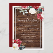 バーグンディ素朴レッドクリスマスパーティーお祝い 招待状 (正面/裏面)