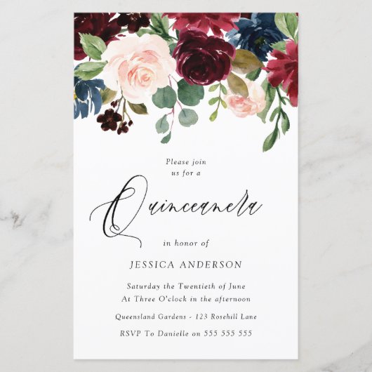 バーグンディ素朴レッドバジェットキンセアニェラ招待状 (正面)