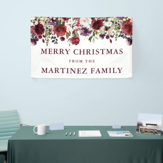 バーグンディ素朴レッドフローラクリスメリーマス 横断幕 (トレードショー)