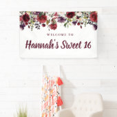 バーグンディ素朴レッドフローラスウィート16パーティー 横断幕 (インサイチュ)