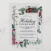 バーグンディ素朴レッドフローラホリデーカクテル 招待状 (正面/裏面)