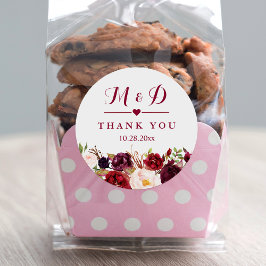 バーグンディ素朴レッドフローラモノグラム結婚式の引き出物 ラウンドシール