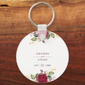 バーグンディ素朴レッドフローラロマン結婚ティック キーホルダー (正面)