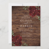 バーグンディ素朴レッドローゼス結婚式招待状 招待状 (正面)