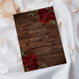 バーグンディ素朴レッドローゼス結婚式招待状 招待状