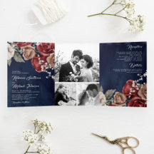 バーグンディ素朴レッドローゼネイビーブルーフォトズ結婚ズ