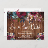 バーグンディ素朴レッド海軍フローラ木材は日付を保存 案内ポストカード (正面/裏面)