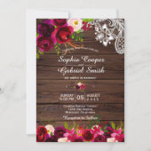 バーグンディ素朴レースフローラ | バーンウッド結婚ズ 招待状 (正面)