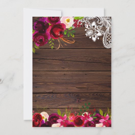 バーグンディ素朴レースフローラ | バーンウッド結婚ズ 招待状 (裏面)