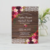 バーグンディ素朴レースフローラ | バーンカントリーウェディング 招待状 (スタンド正面)