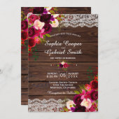 バーグンディ素朴レースフローラ | バーンカントリーウェディング 招待状 (正面/裏面)