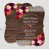 バーグンディ素朴レースフローラ | バーンカントリーウェディング 招待状 (正面/裏面)