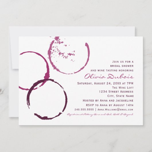 バーグンディ素朴ワインステイン結婚ズブライダルシャワー 招待状 (正面)