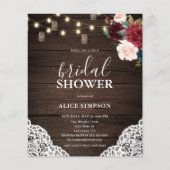 バーグンディ素朴赤面スクリプトブライダルシャワー チラシ (正面)