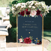 バーグンディ素朴&ネイビーフローラキンセアニラウェルカム ポスター