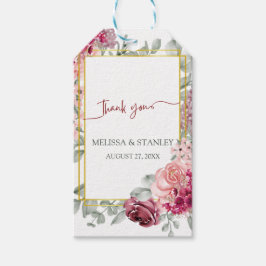 バーグンディ素朴・マルサラとピンクのフローラ結婚ズ ギフトタグ