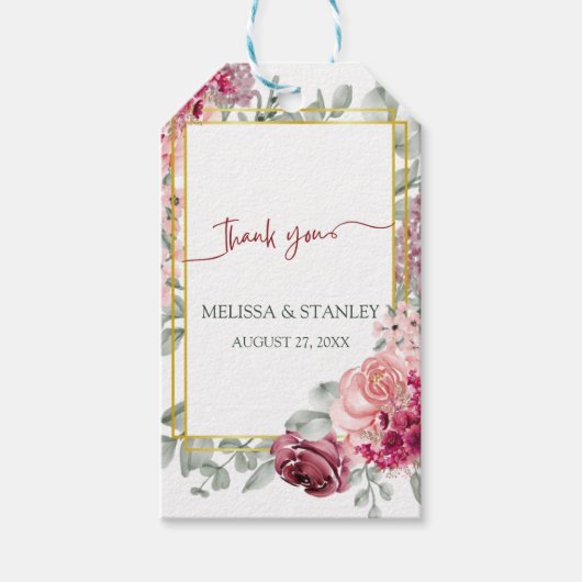 バーグンディ素朴・マルサラとピンクのフローラ結婚ズ ギフトタグ (正面)