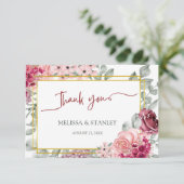 バーグンディ素朴・マルサラとピンクのフローラ結婚ズ サンキューカード (スタンド正面)