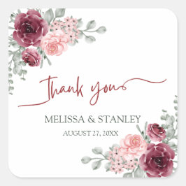 バーグンディ素朴・マルサラとピンクのフローラ結婚ズ スクエアシール