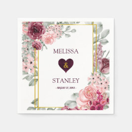 バーグンディ素朴・マルサラとピンクのフローラ結婚ズ スタンダードカクテルナプキン