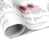 バーグンディ素朴・マルサラとピンクのフローラ結婚ズ ラッピングペーパー (ロールコーナー)