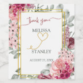 バーグンディ素朴・マルサラとピンクのフローラ結婚ズ ワインラベル (シングルラベル)