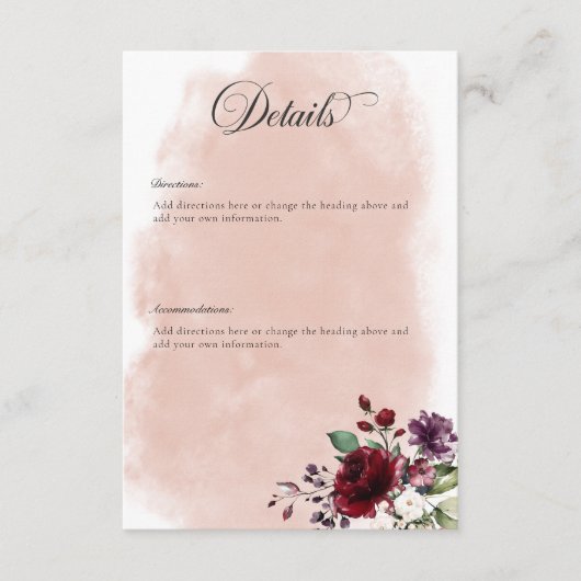 バーグンディ素朴&赤面ピンクローズ詳細 エンクロージャーカード (正面)