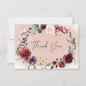 バーグンディ素朴&赤面ピンクローゼスブライダルシャワー サンキューカード (正面)