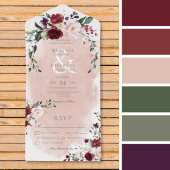 バーグンディ素朴&赤面ピンクローゼディナー オールインワン招待状