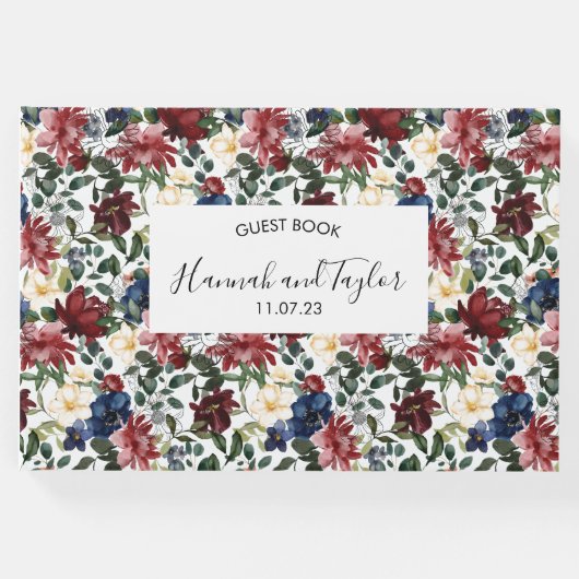 バーグンディ結婚ネイビーズゲストブック ゲストブック (正面)