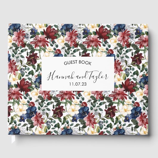 バーグンディ結婚ネイビーズゲストブック ゲストブック (正面)