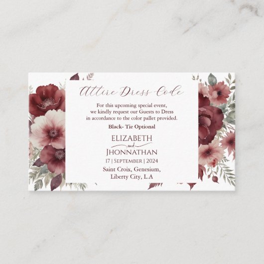 バーグンディ結婚フローラの儀式服装服装規定 エンクロージャーカード (正面)