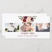 バーグンディ結婚フローラの感謝の写真 サンキューカード (正面/裏面)