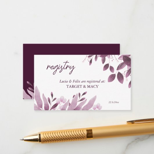 バーグンディ葉ビック結婚の登録カード エンクロージャーカード (正面/裏面インサイチュ)