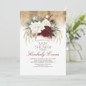 バーグンディ赤と白フローラエレガントベビーシャワー 招待状 (スタンド正面)