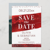 バーグンディ赤エレガントグリッターモダン写真結婚の写真 セーブザデート (正面/裏面)