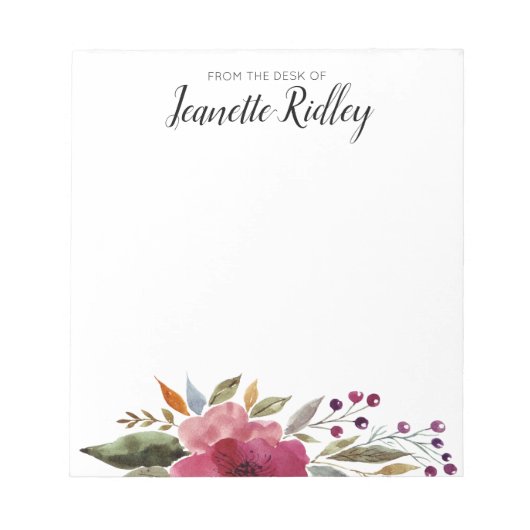 バーグントの水モダン色の花の机から ノートパッド (正面)