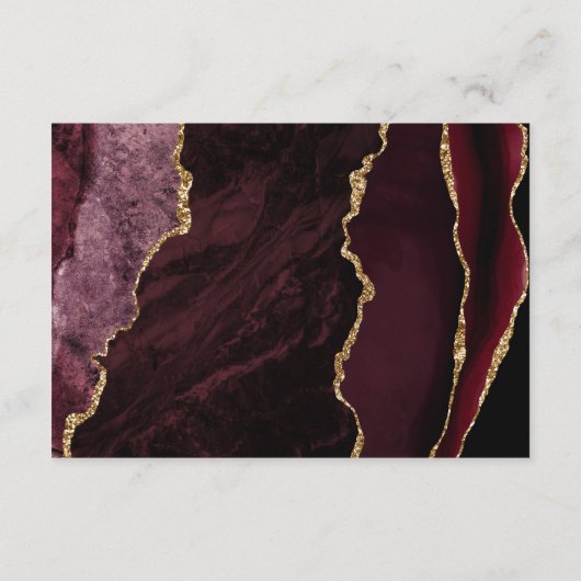 バーグントモダン金ゴールドアゲートマーブルウェディングレセプション エンクロージャーカード (裏面)