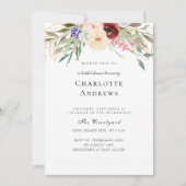 バーグント、赤面、緑の花ブライダルシャワー 招待状 (正面)