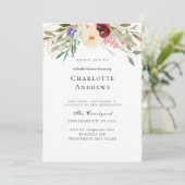 バーグント、赤面、緑の花ブライダルシャワー 招待状 (スタンド正面)