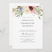 バーグント、赤面、緑の花ブライダルシャワー 招待状 (正面/裏面)