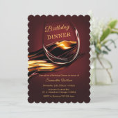 バーグンパーソナライズされたディと金ゴールドディナー誕生日 招待状 (スタンド正面)