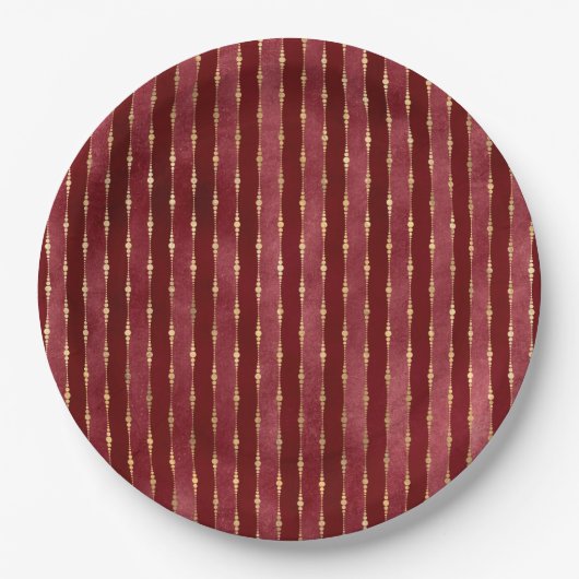 バーグンビクトリアンディと金ゴールドストライプ ペーパープレート (正面)