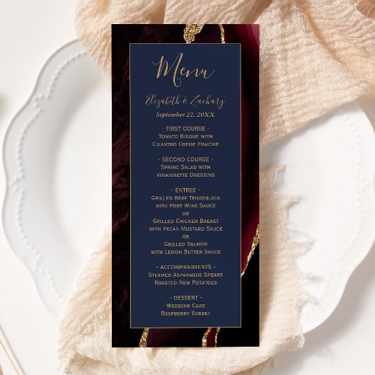 バーグンモダンディ金ゴールドアゲイトネイビー結婚ブルーのメニュー メニュー