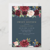 バーグン素朴ディとネイビーフローラスウィート16 招待状 (正面)