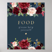 バーグン素朴ディとネイビーブルーフローラフードテーブルサイン ポスター (正面)