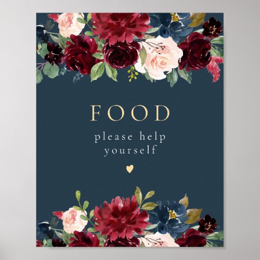 バーグン素朴ディとネイビーブルーフローラフードテーブルサイン ポスター (正面)