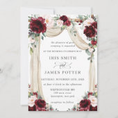 バーグン素朴ディ赤面フローラフラワーアーチ結婚ーズ 招待状 (正面)