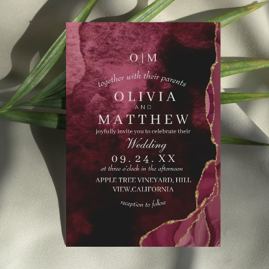 バーグン結婚ディのアゲート&金ゴールド王室ののボ結婚ルド 招待状